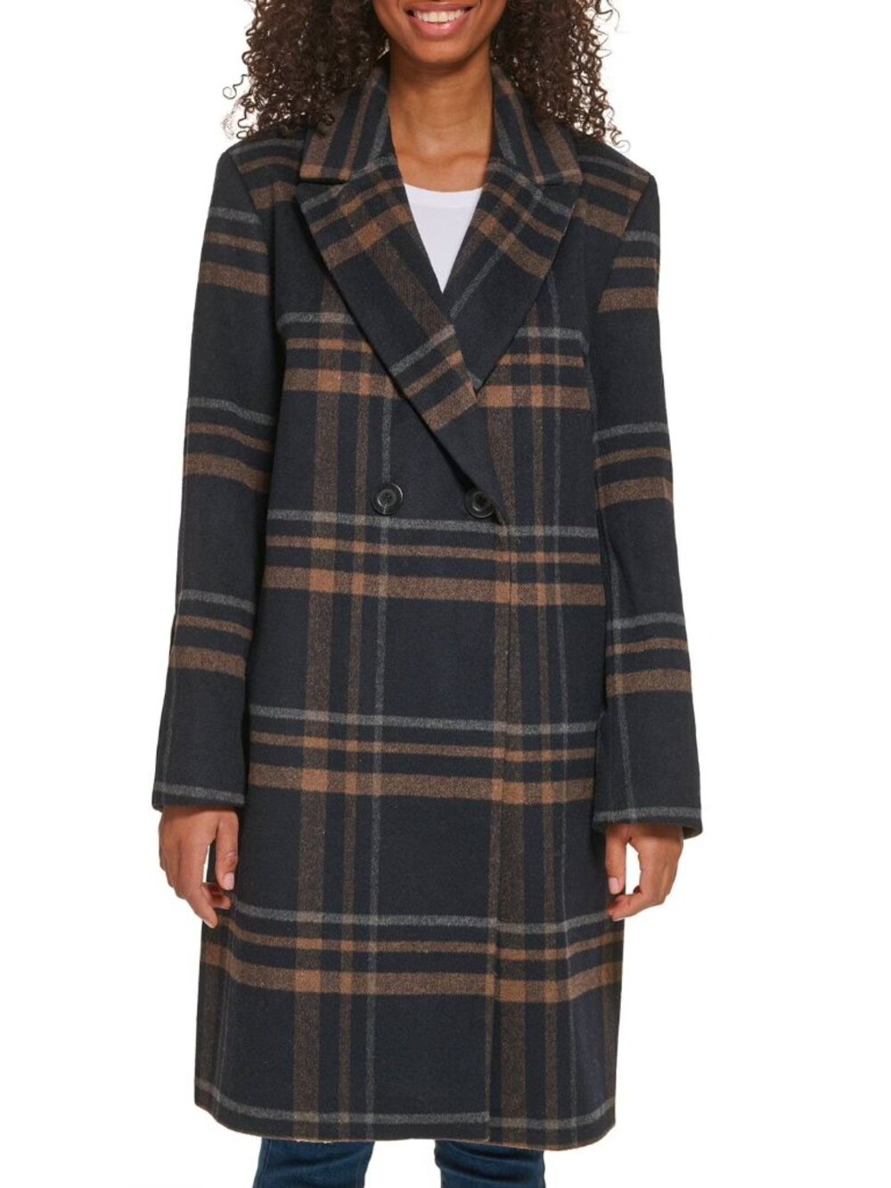 NEW DKNY Ladies Fashion Wool Coat Black Plaid Combo Medium